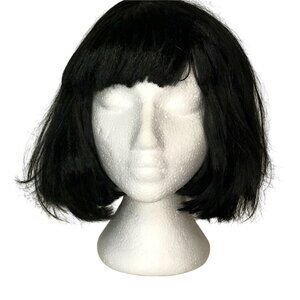Wig Medium Black Bangs Bob Halloween Costume Dress Up Cosplay Anime 50s